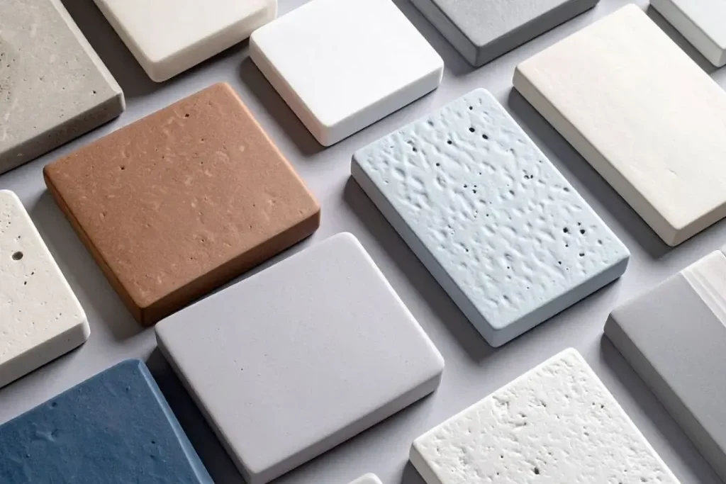 samples of coloured concrete slabs